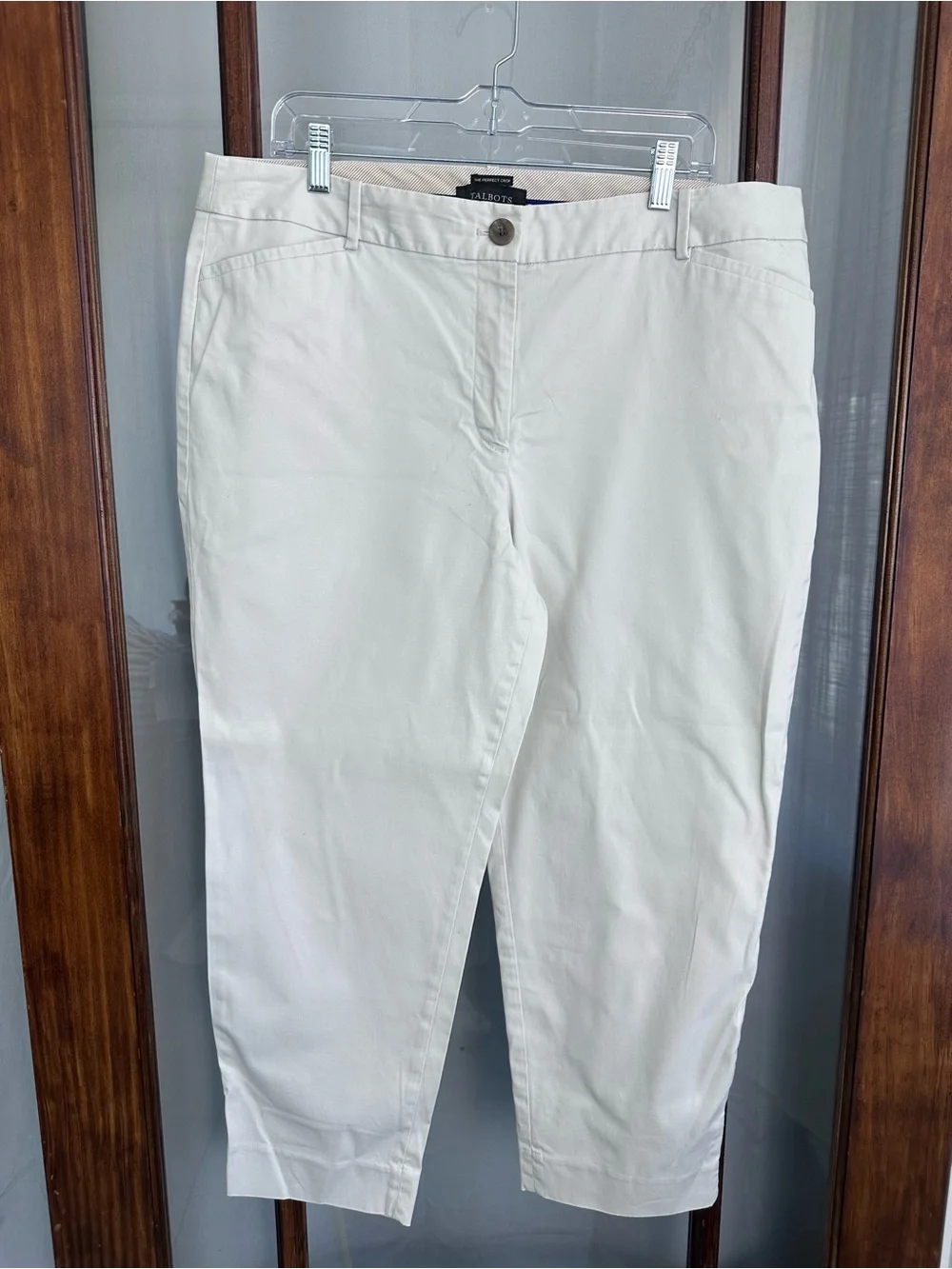 Talbots Perfect Crop Khaki Pants Women’s Sz 16 Stretch Cotton Zip Closure Preppy